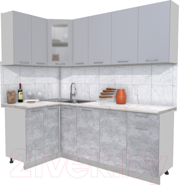 Изображение товара Кухонный гарнитур Интерлиния Мила 12x21 (серебристый/бетон/бискайская сосна)