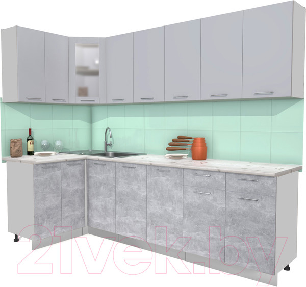 Изображение товара Кухонный гарнитур Интерлиния Мила 12x26 (серебристый/бетон/бискайская сосна)