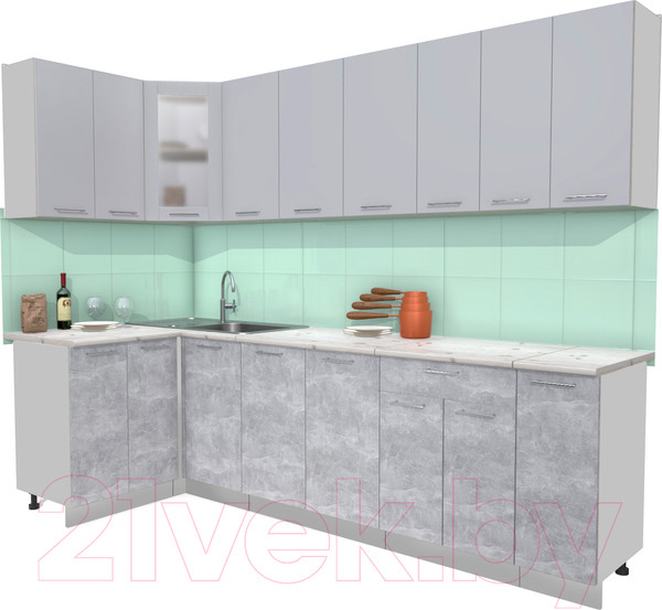 Изображение товара Кухонный гарнитур Интерлиния Мила 12x27 (серебристый/бетон/бискайская сосна)