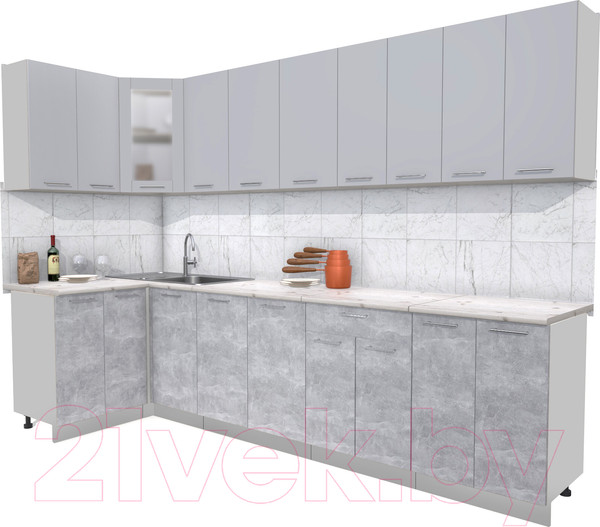 Изображение товара Кухонный гарнитур Интерлиния Мила 12x30 (серебристый/бетон/бискайская сосна)