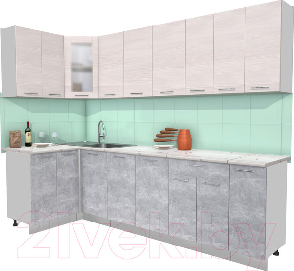 Изображение товара Кухонный гарнитур Интерлиния Мила 12x27 (вудлайн кремовый/бетон/бискайская сосна)