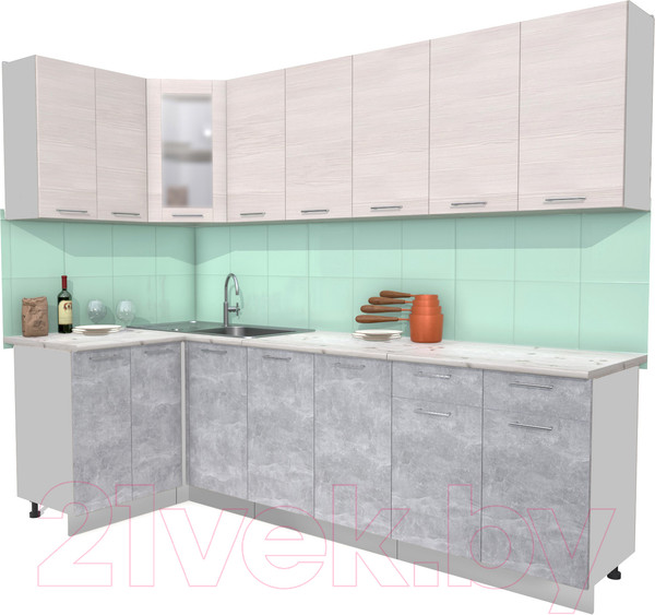 Изображение товара Кухонный гарнитур Интерлиния Мила 12x26 (вудлайн кремовый/бетон/бискайская сосна)