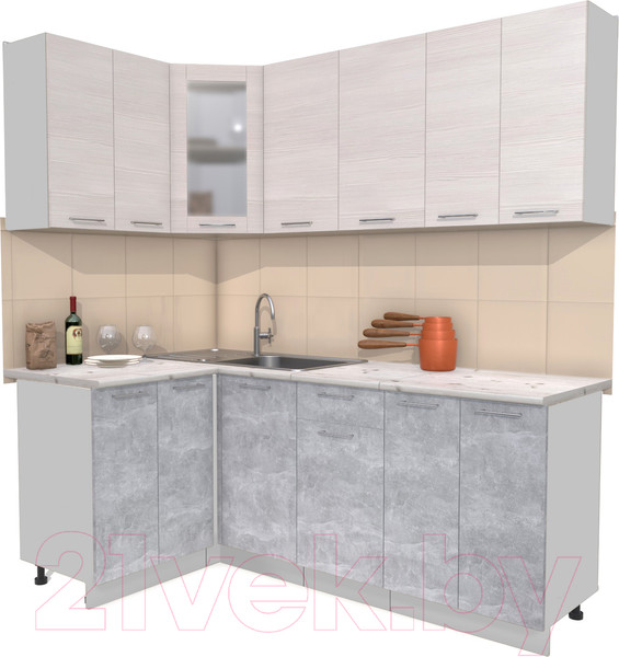 Изображение товара Кухонный гарнитур Интерлиния Мила 12x20 (вудлайн кремовый/бетон/бискайская сосна)