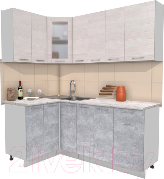 Изображение товара Кухонный гарнитур Интерлиния Мила 12x19 (вудлайн кремовый/бетон/бискайская сосна)