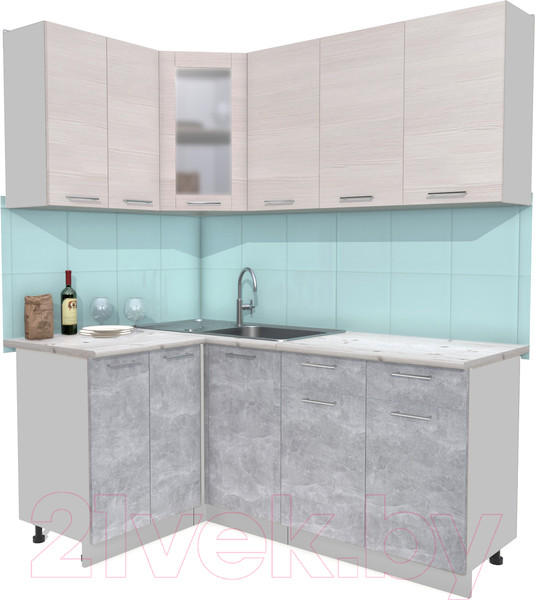 Изображение товара Кухонный гарнитур Интерлиния Мила 12x18 (вудлайн кремовый/бетон/бискайская сосна)