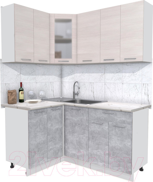 Изображение товара Кухонный гарнитур Интерлиния Мила 12x16 (вудлайн кремовый/бетон/бискайская сосна)