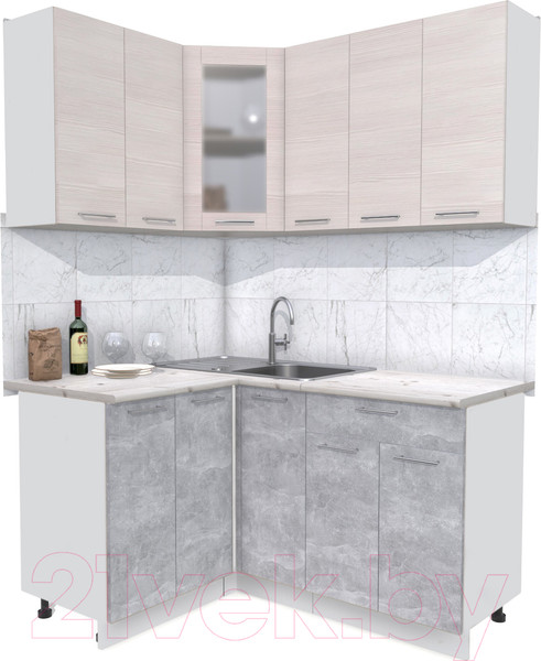 Изображение товара Кухонный гарнитур Интерлиния Мила 12x15 (вудлайн кремовый/бетон/бискайская сосна)