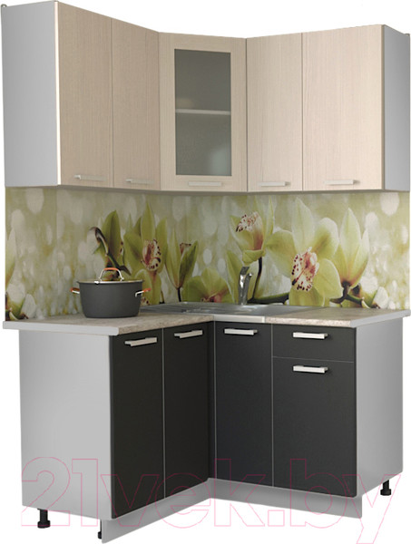 Изображение товара Кухонный гарнитур Интерлиния Мила 12x13 (вудлайн кремовый/антрацит/бискайская сосна)