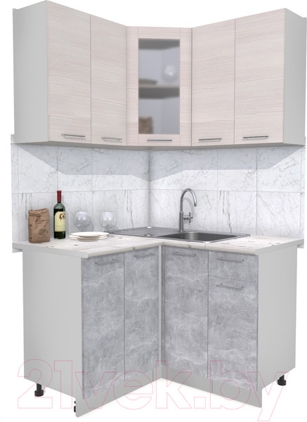 Изображение товара Кухонный гарнитур Интерлиния Мила 12x12 (вудлайн кремовый/бетон/бискайская сосна)