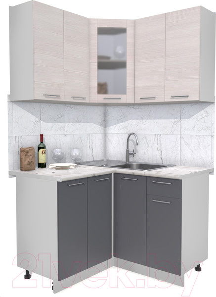 Изображение товара Кухонный гарнитур Интерлиния Мила 12x12 (вудлайн кремовый/антрацит/бискайская сосна)