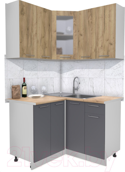 Изображение товара Кухонный гарнитур Интерлиния Мила 12x12 (дуб золотой/антрацит/дуб бунратти)