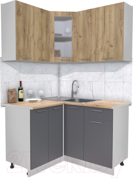 Изображение товара Кухонный гарнитур Интерлиния Мила 12x13 (дуб золотой/антрацит/дуб бунратти)