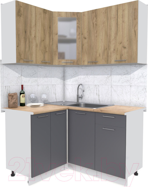 Изображение товара Кухонный гарнитур Интерлиния Мила 12x14 (дуб золотой/антрацит/дуб бунратти)