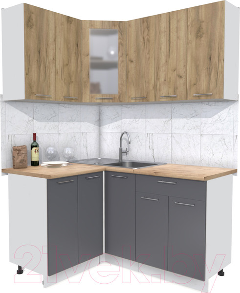 Изображение товара Кухонный гарнитур Интерлиния Мила 12x15 (дуб золотой/антрацит/дуб бунратти)