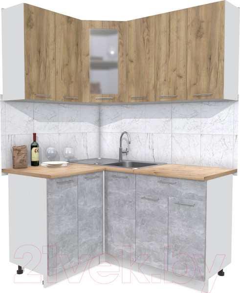 Изображение товара Кухонный гарнитур Интерлиния Мила 12x15 (дуб золотой/бетон/дуб бунратти)
