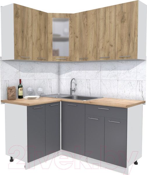 Изображение товара Кухонный гарнитур Интерлиния Мила 12x16 (дуб золотой/антрацит/дуб бунратти)