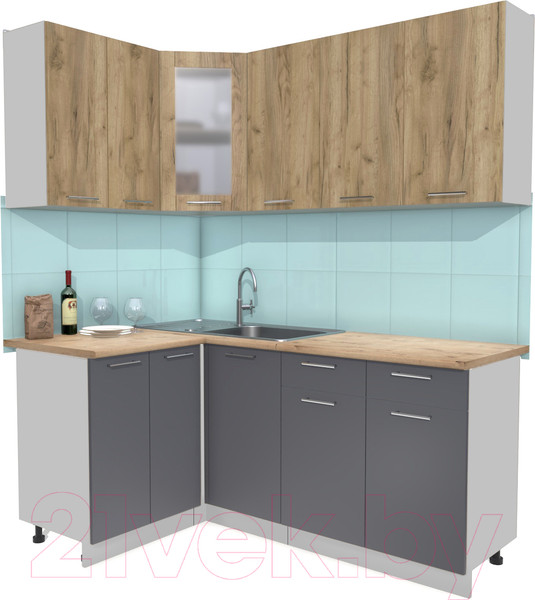 Изображение товара Кухонный гарнитур Интерлиния Мила 12x18 (дуб золотой/антрацит/дуб бунратти)