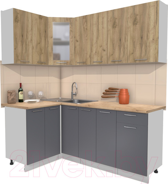 Изображение товара Кухонный гарнитур Интерлиния Мила 12x19 (дуб золотой/антрацит/дуб бунратти)