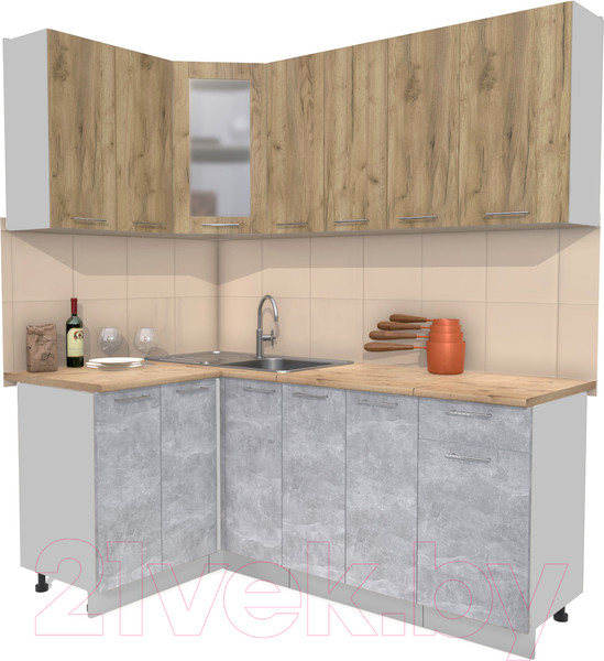 Изображение товара Кухонный гарнитур Интерлиния Мила 12x19 (дуб золотой/бетон/дуб бунратти)