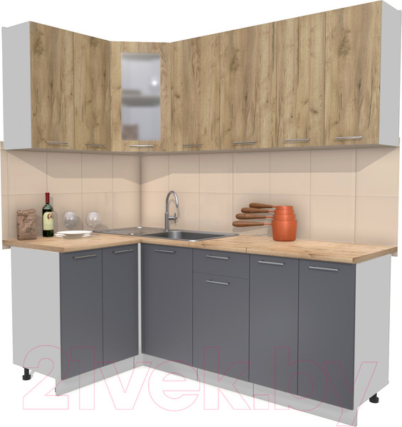 Изображение товара Кухонный гарнитур Интерлиния Мила 12x20 (дуб золотой/антрацит/дуб бунратти)