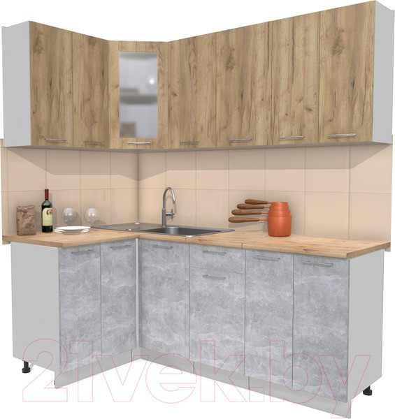 Изображение товара Кухонный гарнитур Интерлиния Мила 12x20 (дуб золотой/бетон/дуб бунратти)