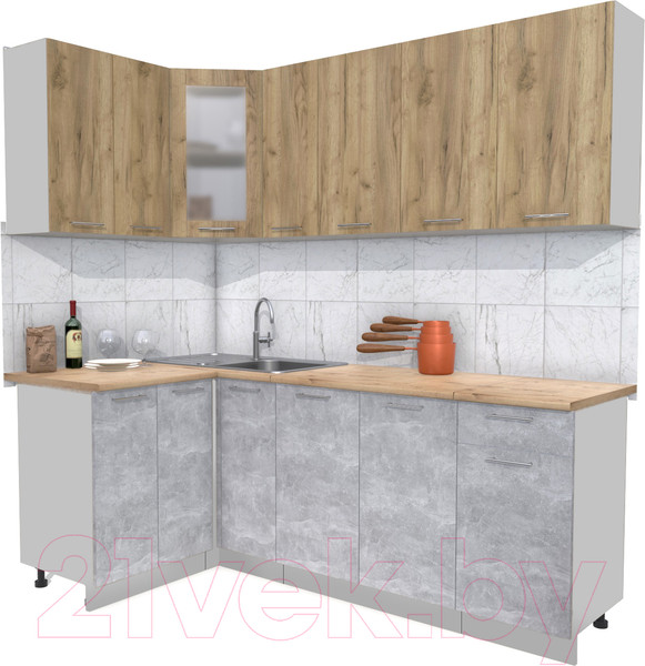 Изображение товара Кухонный гарнитур Интерлиния Мила 12x21 (дуб золотой/бетон/дуб бунратти)
