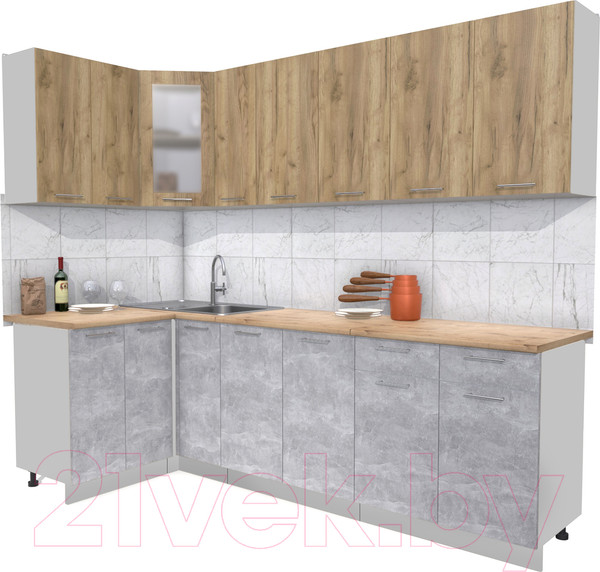 Изображение товара Кухонный гарнитур Интерлиния Мила 12x25 (дуб золотой/бетон/дуб бунратти)