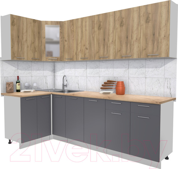 Изображение товара Кухонный гарнитур Интерлиния Мила 12x25 (дуб золотой/антрацит/дуб бунратти)