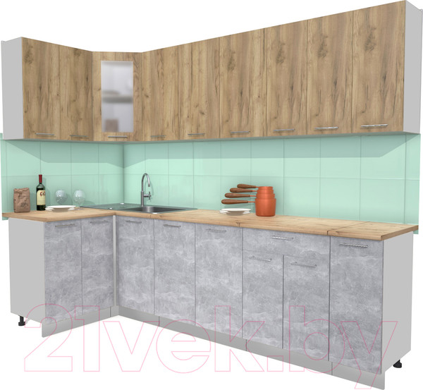 Изображение товара Кухонный гарнитур Интерлиния Мила 12x27 (дуб золотой/бетон/дуб бунратти)