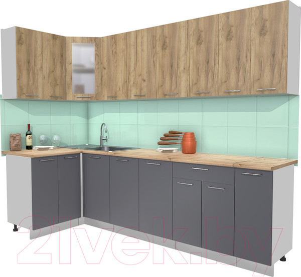 Изображение товара Кухонный гарнитур Интерлиния Мила 12x27 (дуб золотой/антрацит/дуб бунратти)