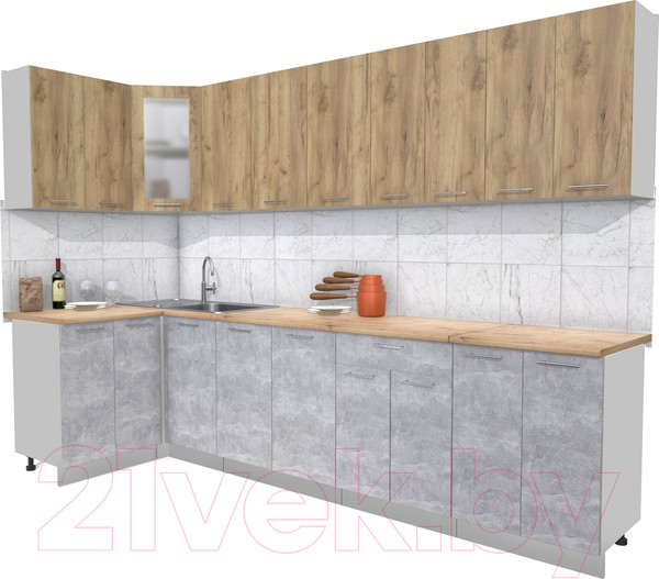 Изображение товара Кухонный гарнитур Интерлиния Мила 12x30 (дуб золотой/бетон/дуб бунратти)