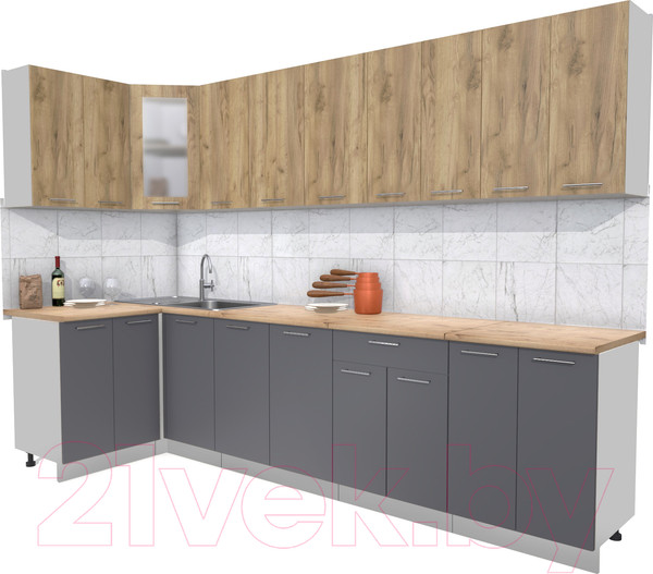 Изображение товара Кухонный гарнитур Интерлиния Мила 12x30 (дуб золотой/антрацит/дуб бунратти)