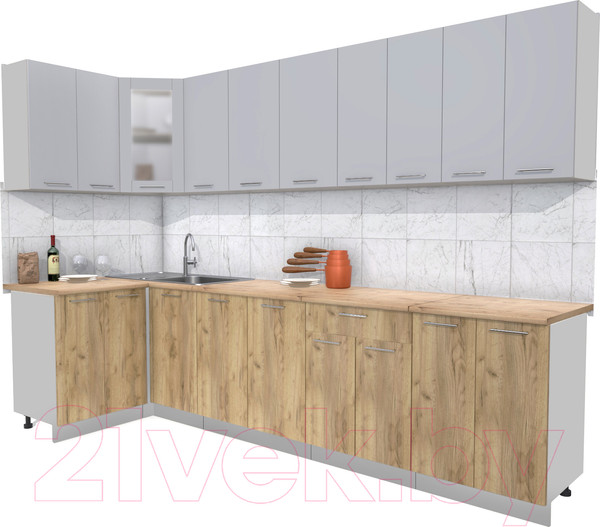 Изображение товара Кухонный гарнитур Интерлиния Мила 12x30 (серебристый/дуб золотой/дуб бунратти)