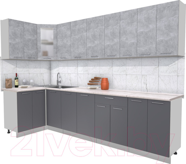 Изображение товара Кухонный гарнитур Интерлиния Мила 12x30 (бетон/антрацит/травертин)