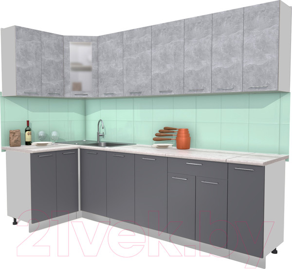 Изображение товара Кухонный гарнитур Интерлиния Мила 12x27 (бетон/антрацит/травертин)