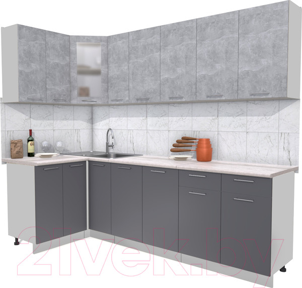 Изображение товара Кухонный гарнитур Интерлиния Мила 12x25 (бетон/антрацит/травертин)