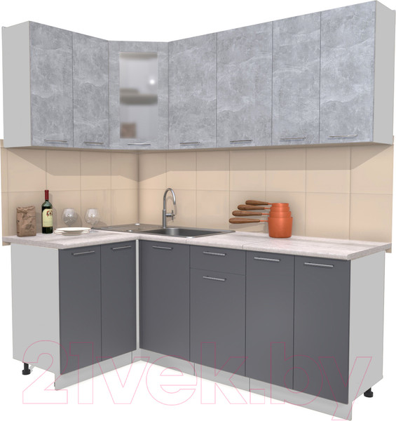 Изображение товара Кухонный гарнитур Интерлиния Мила 12x20 (бетон/антрацит/травертин)