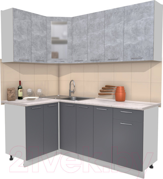 Изображение товара Кухонный гарнитур Интерлиния Мила 12x19 (бетон/антрацит/травертин)