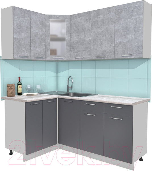 Изображение товара Кухонный гарнитур Интерлиния Мила 12x18 (бетон/антрацит/травертин)