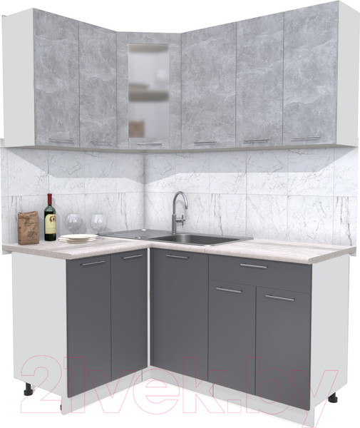 Изображение товара Кухонный гарнитур Интерлиния Мила 12x16 (бетон/антрацит/травертин)