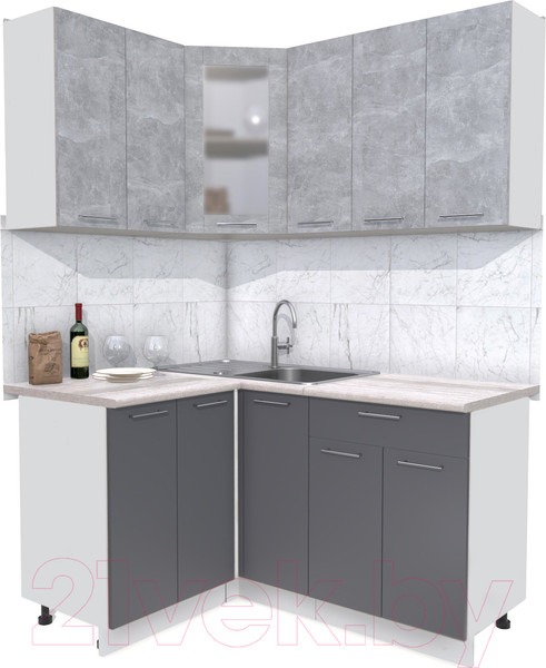 Изображение товара Кухонный гарнитур Интерлиния Мила 12x15 (бетон/антрацит/травертин)