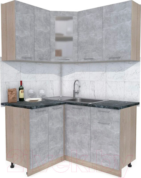 Изображение товара Кухонный гарнитур Интерлиния Мила 12x14 (бетон/бетон/кастилло темный)