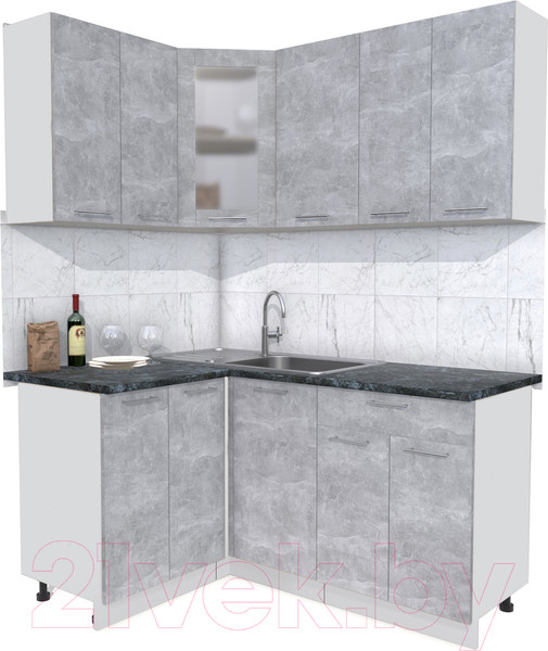 Изображение товара Кухонный гарнитур Интерлиния Мила 12x16 (бетон/бетон/кастилло темный)