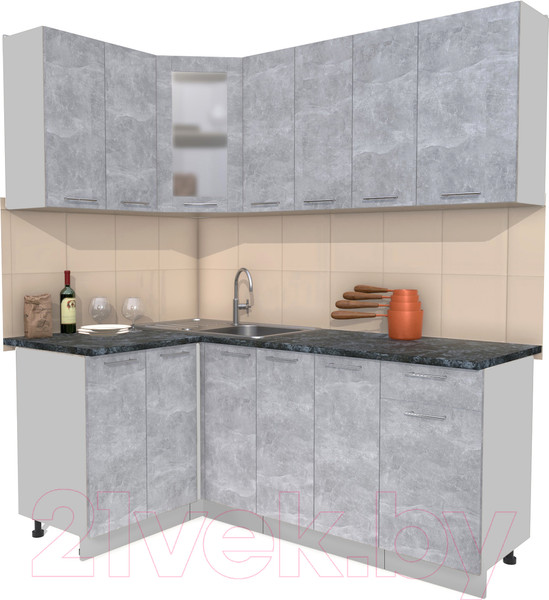 Изображение товара Кухонный гарнитур Интерлиния Мила 12x19 (бетон/бетон/кастилло темный)