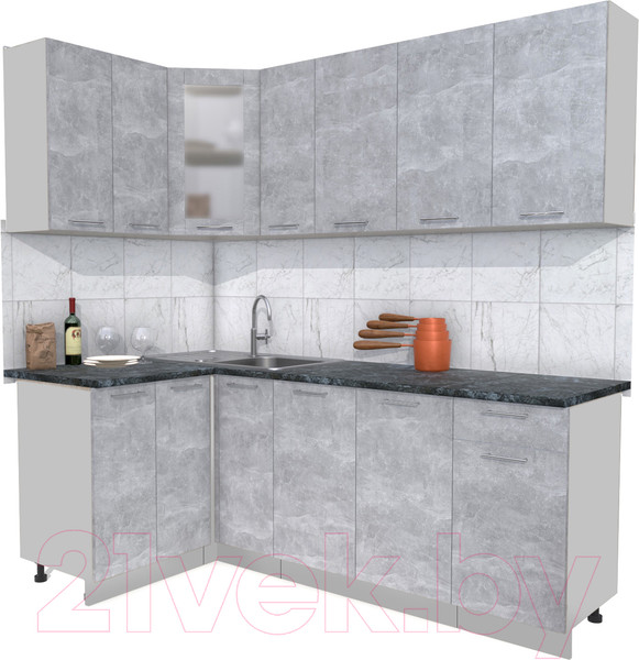 Изображение товара Кухонный гарнитур Интерлиния Мила 12x21 (бетон/бетон/кастилло темный)