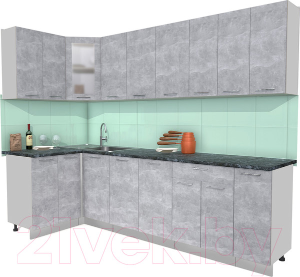 Изображение товара Кухонный гарнитур Интерлиния Мила 12x27 (бетон/бетон/кастилло темный)