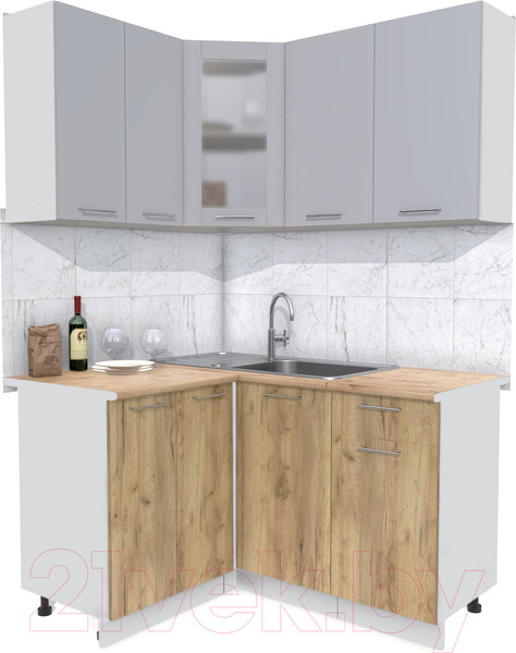 Изображение товара Кухонный гарнитур Интерлиния Мила 12x14 (серебристый/дуб золотой/дуб бунратти)