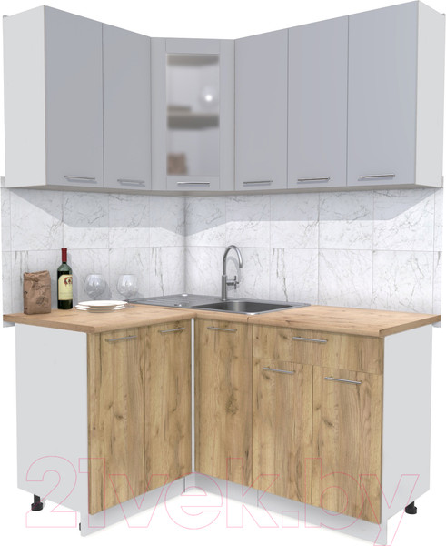 Изображение товара Кухонный гарнитур Интерлиния Мила 12x15 (серебристый/дуб золотой/дуб бунратти)