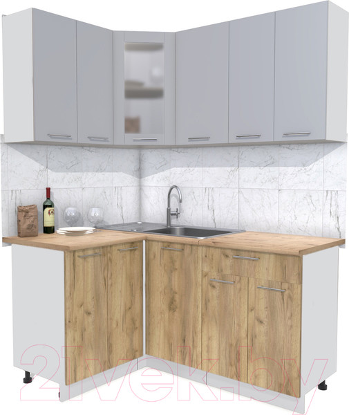 Изображение товара Кухонный гарнитур Интерлиния Мила 12x16 (серебристый/дуб золотой/дуб бунратти)