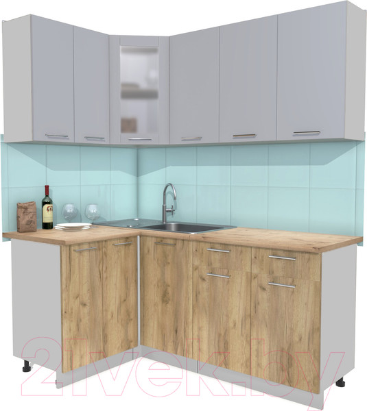 Изображение товара Кухонный гарнитур Интерлиния Мила 12x18 (серебристый/дуб золотой/дуб бунратти)